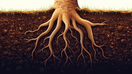 Poster - Tree Roots System Below Ground Soil And Grass