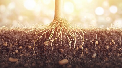 Poster - Plant roots extending deep into rich soil earth