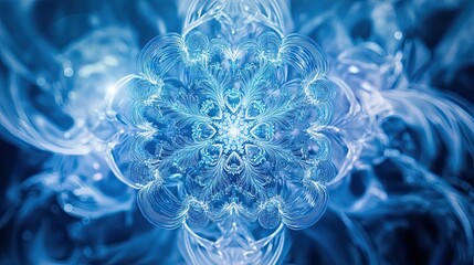 Sticker - Intricate Blue Fractal Snowflake Design Abstract Art