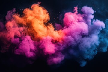 Poster - Vibrant Colorful Smoke Clouds in Dramatic Swirls of Orange, Pink, Purple, and Blue Against a Dark Background for Abstract Artistic Representation and Visual Effects
