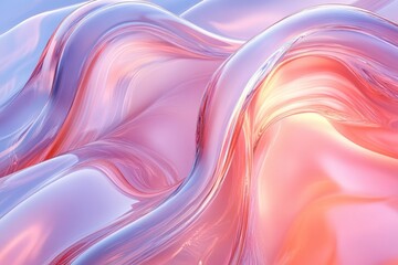 Poster - Soft Waves of Pink and Blue Abstract Fluid Art with Glossy Textures and Gentle Curves, Creating a Dreamlike and Ethereal Atmosphere in a Modern Design