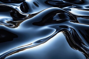 Poster - Glossy Black Fluid Surface Creating Beautiful Waves and Curves in a Visually Stunning Abstract Composition for Backgrounds or Artistic Use