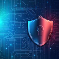 Poster - Modern Digital Shield Symbolizing Cybersecurity Protection in a Connected Network with Glowing Circuit Patterns and Futuristic Technology Elements