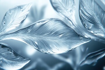 Poster - Ethereal Glass Leaves with Intricate Details and Soft Lighting Creating a Serene and Tranquil Atmosphere in an Artistic Abstract Composition