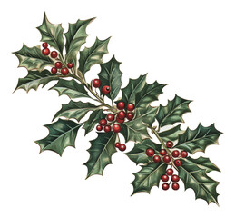 Wall Mural - holly branch with red berries during winter season, cut out - stock png.
