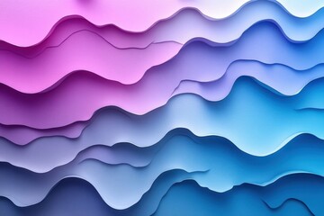 Fototapete - Colorful Paper Waves in Gradient Shades of Pink, Purple, and Blue, Creating a Striking Abstract Background for Creative Design Projects
