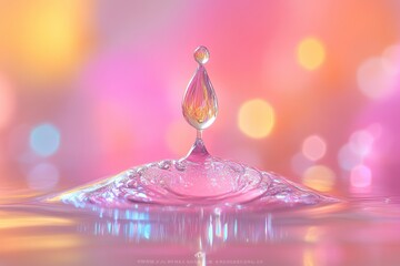 Poster - Captivating Water Droplet in Vivid Colors with Abstract Background and Gentle Splash, Perfect for Representing Beauty, Freshness, and Pure Nature in Visual Media