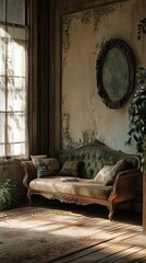 Poster - Antique Sofa In Sunlit Vintage Room Setting