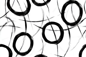 Poster - Abstract Black and White Circular Pattern with Artistic Brush Strokes on a White Background for Creative Designs and Modern Art Projects