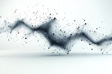Fototapete - Abstract Black and White Network Design with Dots and Lines Representing Data Flow and Connectivity on a Gradient Background