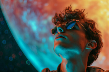 Poster - astronaut in neon space landscape generative ai picture