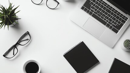 Poster - A flatlay of a modern, minimal workspace.