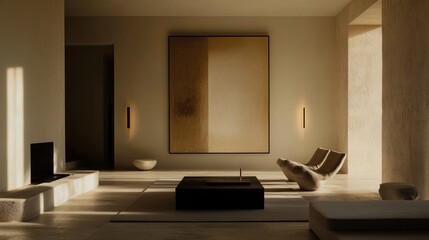 Wall Mural - Minimalist Living Room Interior Design With Beige Tones