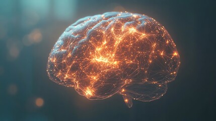 Poster - A digital rendering of a human brain with glowing neurons.
