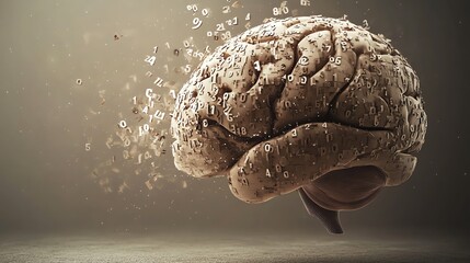 Poster - A 3D rendering of a human brain, with numbers all over it, against a blurred brown background.