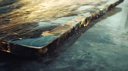 Poster - A close-up of a reflective surface with a textured edge and water pooling.