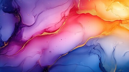 Poster - Abstract fluid art with vibrant colors blending harmoniously.