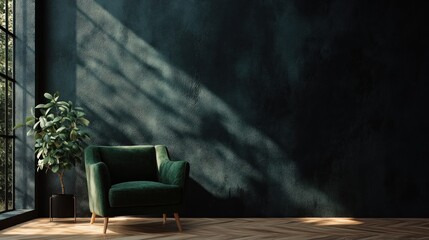 Wall Mural - Modern Interior Design with Green Armchair and Plant