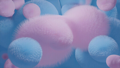 Poster - Abstract 3D render of fluffy pastel spheres. Concept of soft, dreamy, and playful design.
