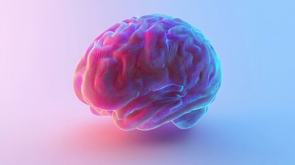 Poster - A 3D model of a brain with neon pink and blue lines.