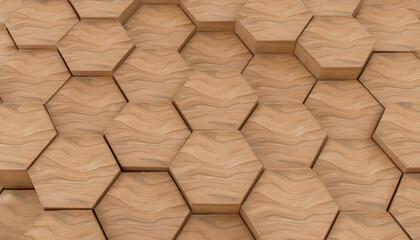 Poster - Wooden Hexagon Pattern Background. Concept of geometric design and texture.