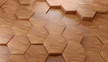 Poster - Wooden Hexagon Pattern Background. Abstract 3D Render of Honeycomb Texture.