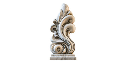 Abstract marble sculpture with swirling design isolated on transparent background