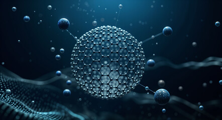 Poster - abstract molecular background with 3d holographic  interface and microcircuits . Generative AI . Generative AI