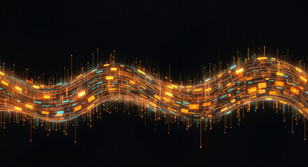 Poster - neon circuits lines  and waves background . Generative AI