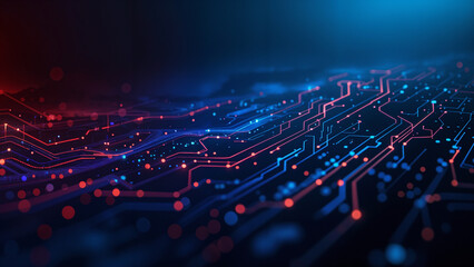Poster - neon circuits lines background . Generative AI