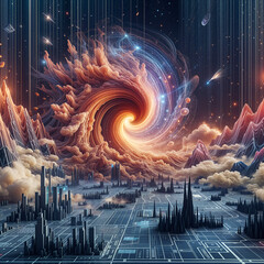 Poster - digital soundwave spectrum  twist abstract background . Generative AI