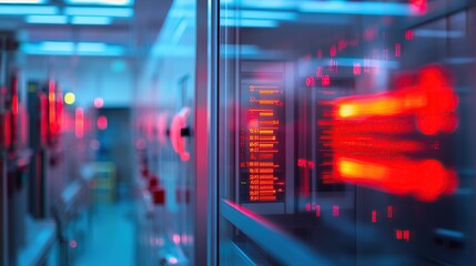 Poster - A futuristic data center with glowing equipment and digital displays.