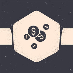 Poster - Grunge Coin money with dollar symbol icon isolated on grey background. Banking currency sign. Cash symbol. Monochrome vintage drawing. Vector