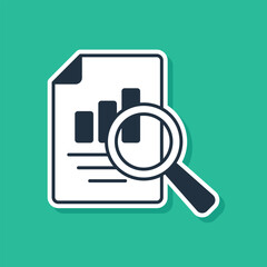 Poster - blue document with graph chart icon isolated on green background. report text file icon. accounting 