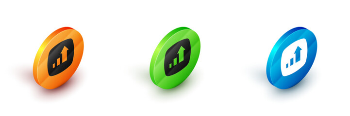Poster - Isometric Financial growth increase icon isolated on white background. Increasing revenue. Circle button. Vector