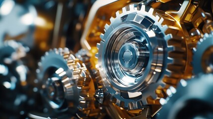 Poster - Close-up of intricate metallic gears showcasing engineering precision.