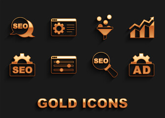 Poster - Set Browser setting, Financial growth increase, Advertising, SEO optimization, Lead management, and icon. Vector