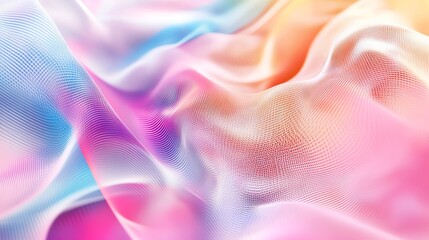 Poster - Abstract digital background with a glowing mesh and a gradient of pink, yellow, and blue.