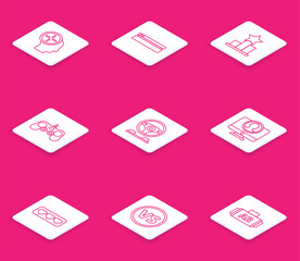 Poster - Set line Head hunting concept, Video game console, Star, Gamepad, Racing simulator cockpit, Create account screen, Like and heart and VS Versus battle icon. Vector