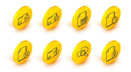 Poster - Set line Finance document, Search cloud computing, Unknown folder, Delete file, Document with clock, TXT, star and minus icon. Vector