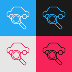 Poster - Pop art line Car sharing icon isolated on color background. Carsharing sign. Transport renting service concept. Vector