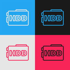 Poster - Pop art line Hard disk drive HDD icon isolated on color background. Vector