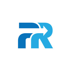 Poster - this is a flat logo design of initials letter pr with an arrow across them in blue color on a white 