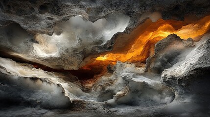Poster - A dramatic abstract landscape featuring swirling clouds and glowing orange hues.