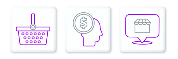 Poster - Set line Online shopping concept, Shopping basket and Business man planning mind icon. Vector