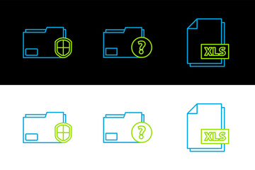 Poster - set line xls file document, document folder protection and unknown icon. vector