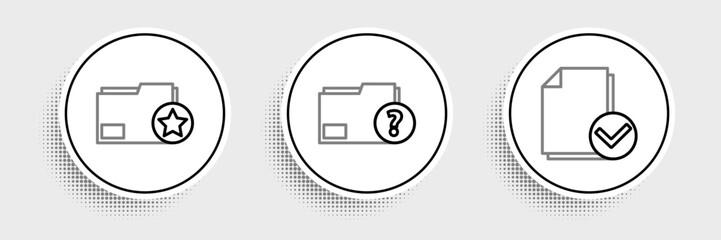 Poster - Set line Document and check mark, folder with star and Unknown document icon. Vector