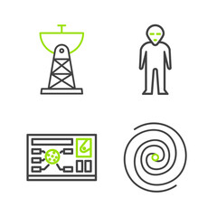 Poster - set line black hole, futuristic hud interface, alien and satellite dish icon. vector