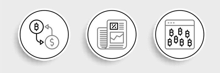 Poster - Set line Bitcoin in browser, Cryptocurrency exchange and Business finance report icon. Vector