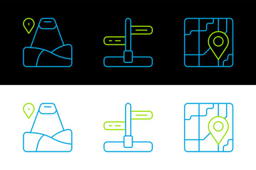 Poster - Set line City map navigation, Location with mountain and Road traffic sign icon. Vector